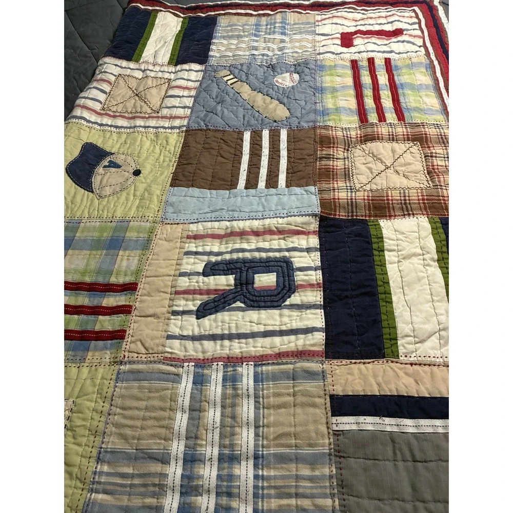 Pottery Barn Full/Queen Sports Theme Quilt Reverse Blue